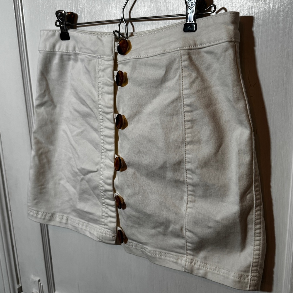 Free People 90s Style White Mini Skirt Button Front Summer Stretch - Picture 2 of 6